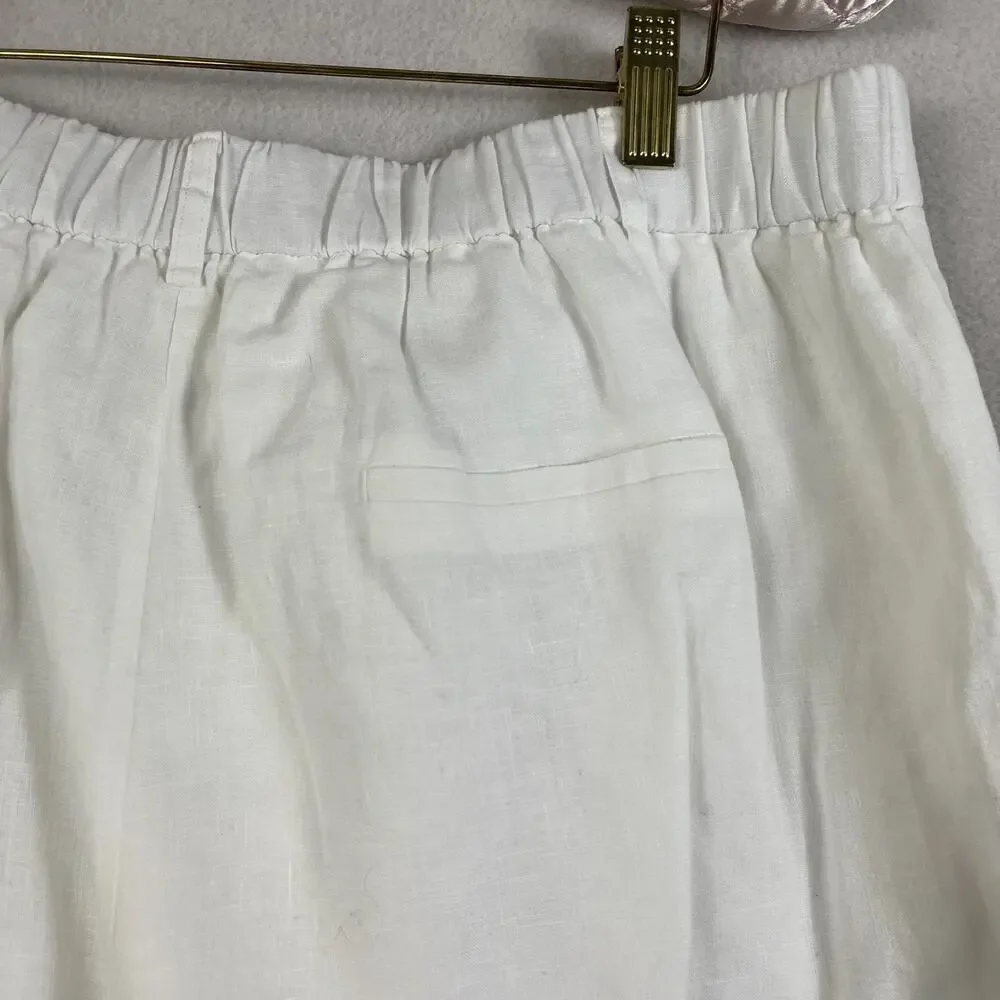 Quince European Linen Luxe Pleated White Trouser Pants Women's Size Medium